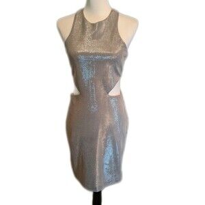 Express silver bodycon dress, side cutouts, back zipper, homecoming dress 6